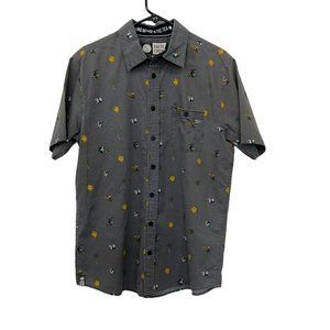 Salty Crew Gray aloha shirt button down short‎ sleeve fish hibiscus print  Size: